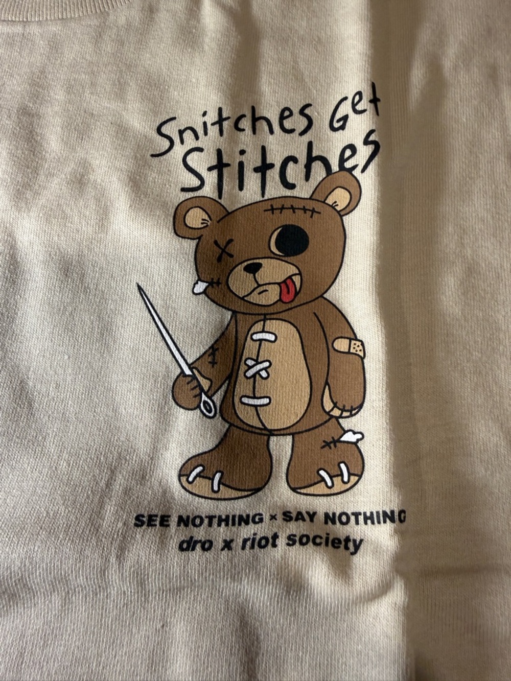 Brand New Riot Society  "Snitches get Stitches Teddy Bear"  2XL